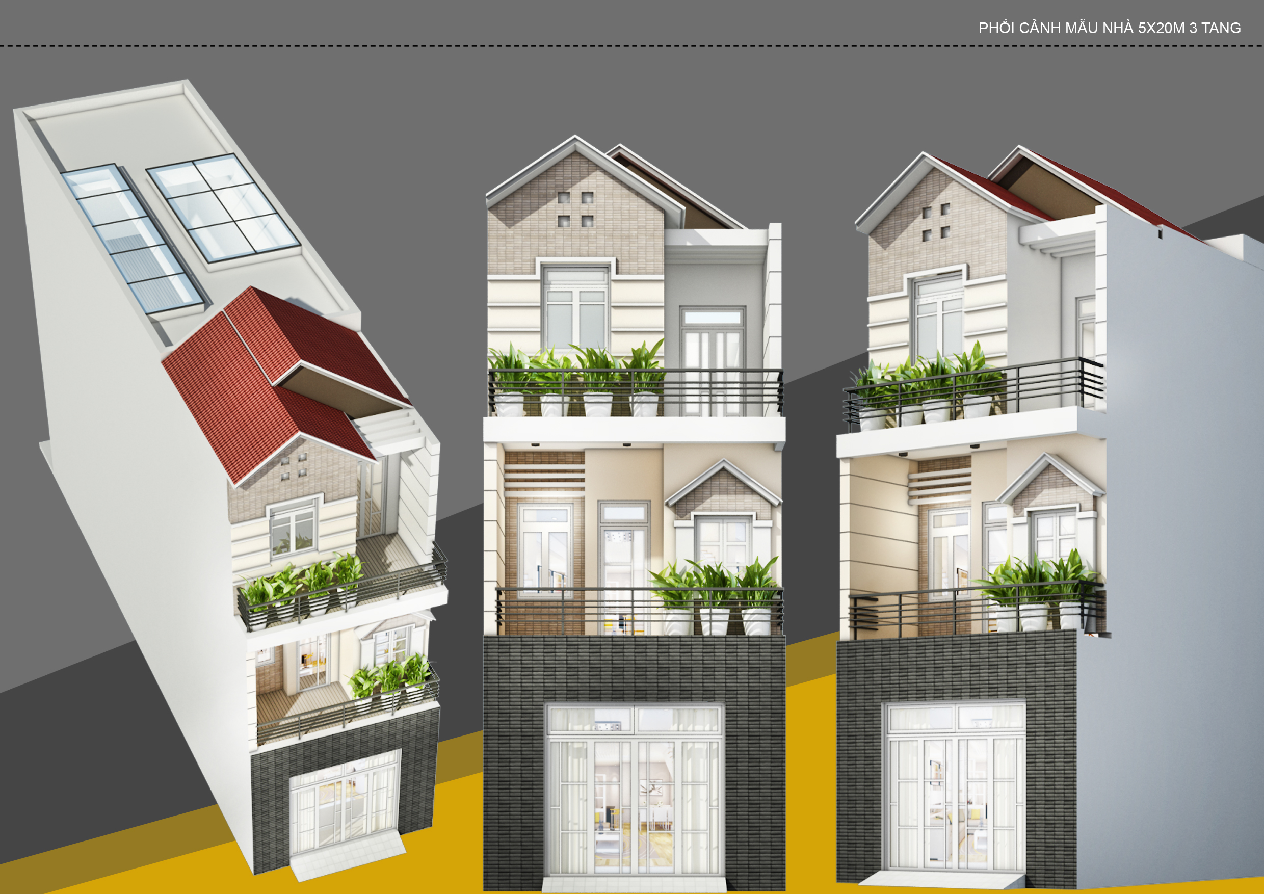 Phối cảnh mẫu nhà 5x20 m ba tầng do chủ đầu tư khu đô thị Lê Hồng Phong II công bố